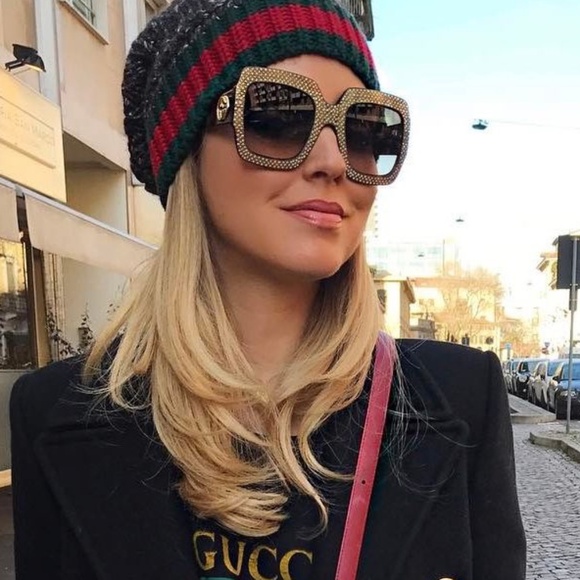 💋 Gucci Grey Rhinestone Crystal Oversize Square Sunglasses *NEW - Picture 2 of 13